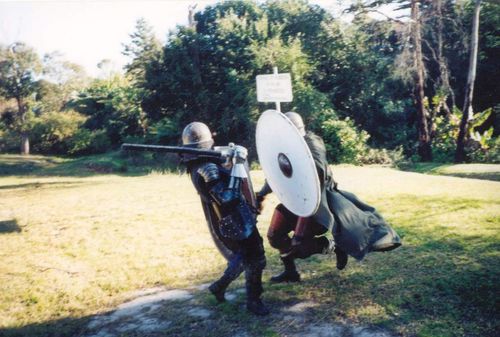 Conan Stevens sword fighting with Society for Creative Anachronism (SCA)