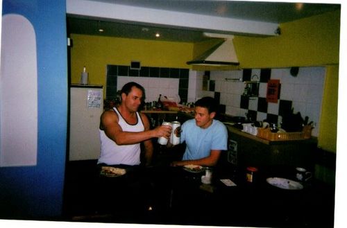 Conan Stevens with giant beers in Vilnius, Lithuania