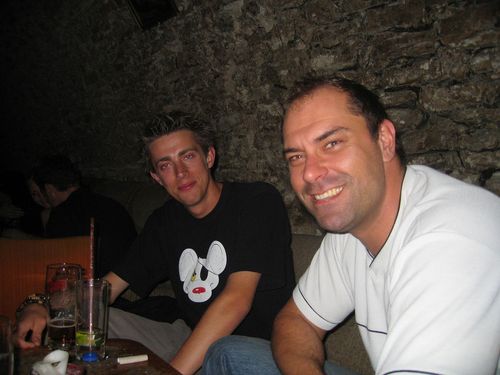 Conan and Rob in a basement bar in Prague