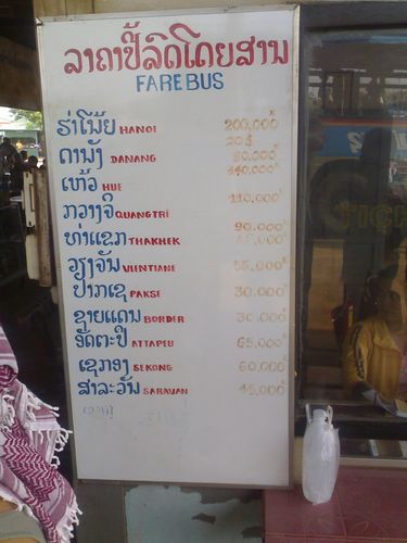 Laos Savannaket Bus Fares